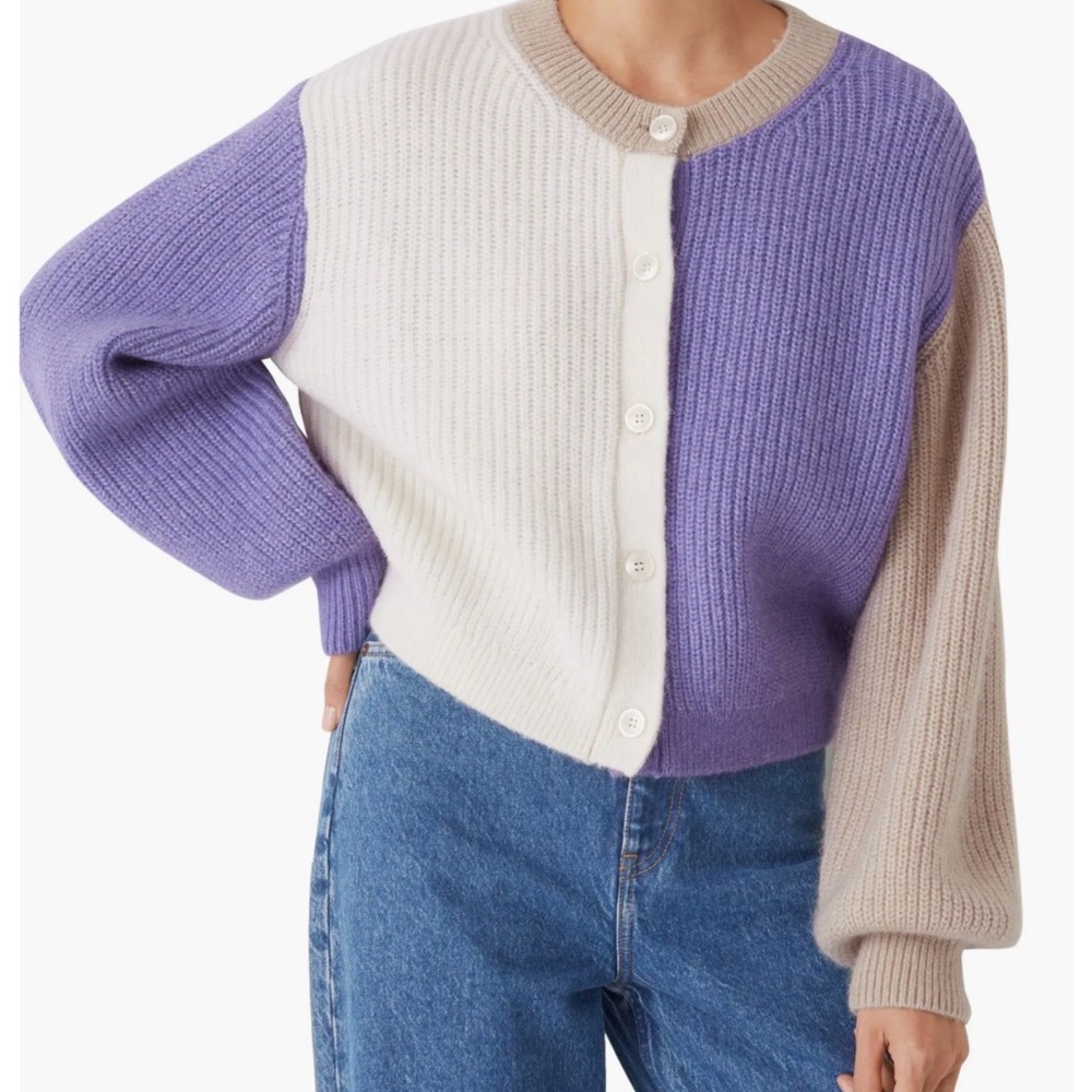 & Other Stories Colorblock Wool Blend Boxy Cardigan Size Medium M - Picture 3 of 6